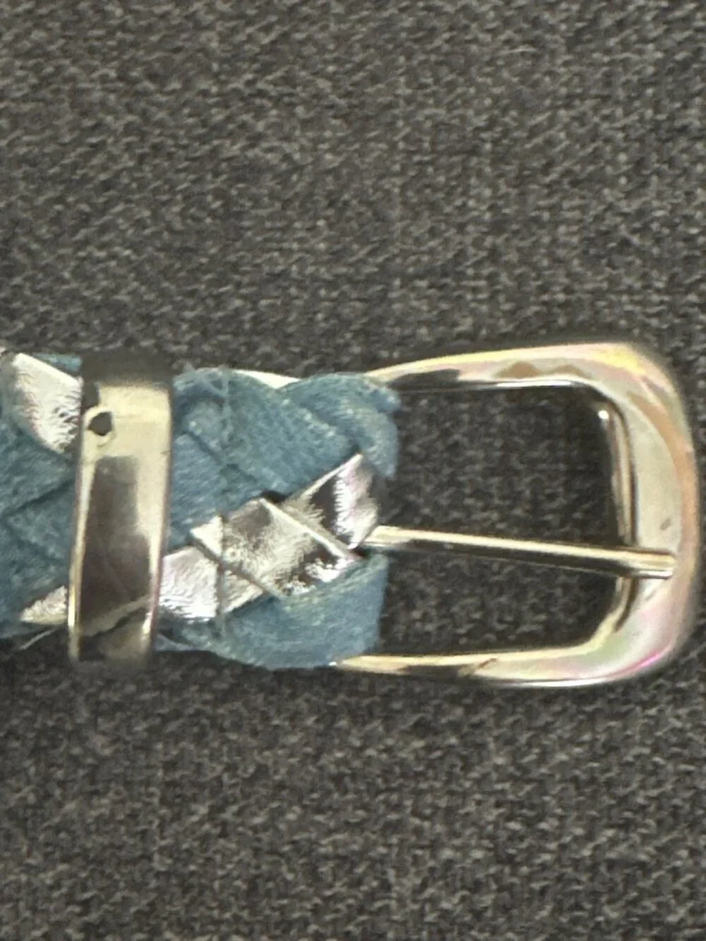 Braided Denim & Silver Metallic Belt With Metal Buckle - 36
